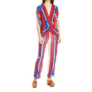 FARM RIO Macaw Scarf Blouse silky L M